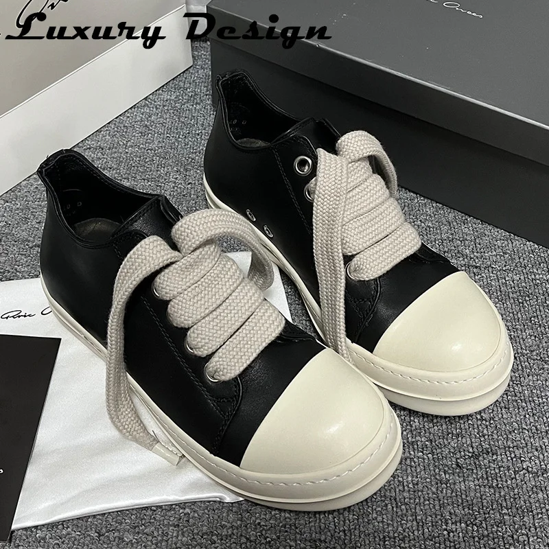 

Rick Vintage Design Owens Men's Shoes Thick Shoelace Fashion Low Top Platform Black Leather Casual Women's Chunky Sneaker