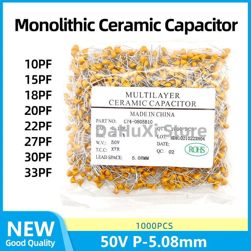 

1000 шт. монолитный керамический конденсатор CT4 10PF 15PF 18PF 20PF 22PF 27PF 30PF 33PF 50 в 100 150 180 200 220 270 300 K 330 мм
