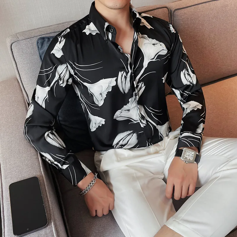 

High Quality Floral Shirt for Men Long Sleeve Slim Fit Casual Shirts Fashion Business Formal Dress Shirts Camisa Masculina 2023