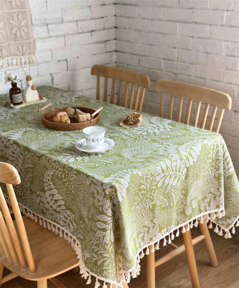 Vintage 花柄刺繍のテーブルクロス エメラルドグリーン レア