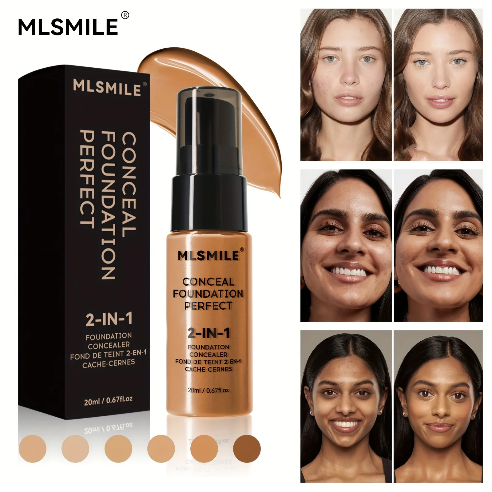 Liquid Foundation 2-In-1 Oil Control Liquid Foundation And Conceal Full Coverage Long Lasting Waterproof Hydrating And Brightening Concealer
