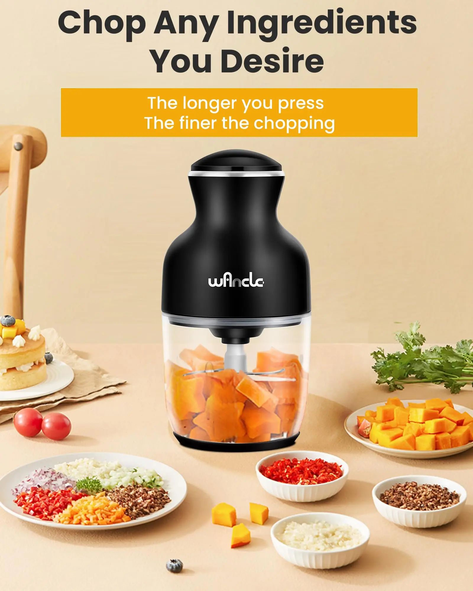 Wancle Electric Meat Grinder Kitchen Chopper Stainless Steel Blade Vegetable Garlic Crusher Household Food Processor Blender 4