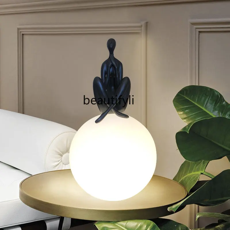 

Nordic Creative Personalized Model Room Living Room Bedroom Desk Bedside Lamp Ball Humanoid Sculpture Moon Table Lamp decor