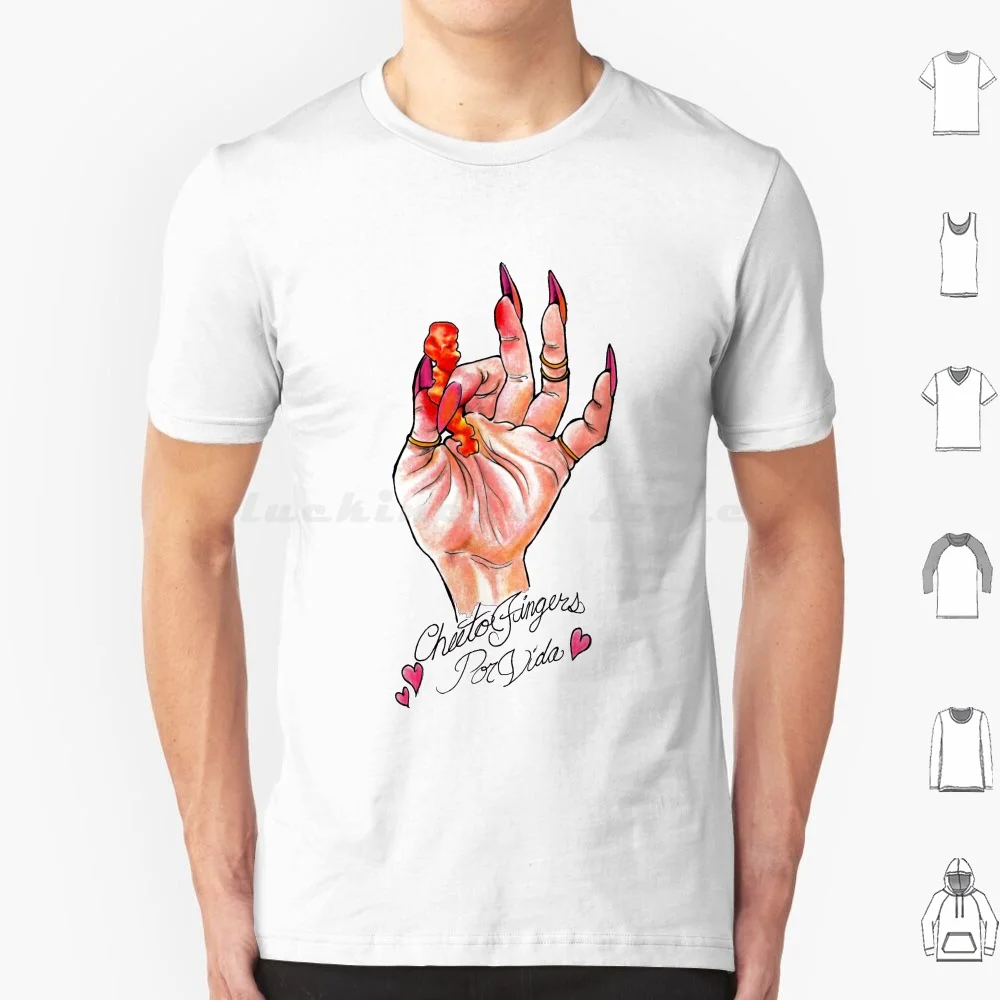 Hot Cheeto Fingers Por Vida T Shirt 6Xl Cotton Cool Tee Cheeto Hot Cheetos Chips Piccante Latin Latina Nails Flash Art