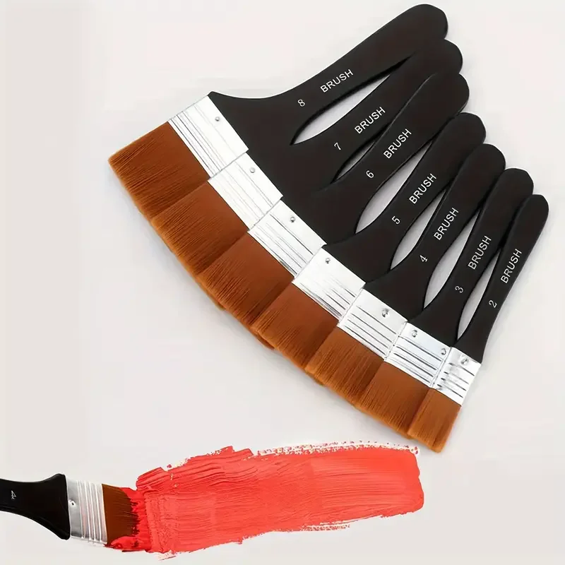 7pcs Large Flat Paint Brush Set, Soft Nylon Bristles for Acrylic, Oil, Gesso, Watercolor-Versatile Artist's Varnish Application 5