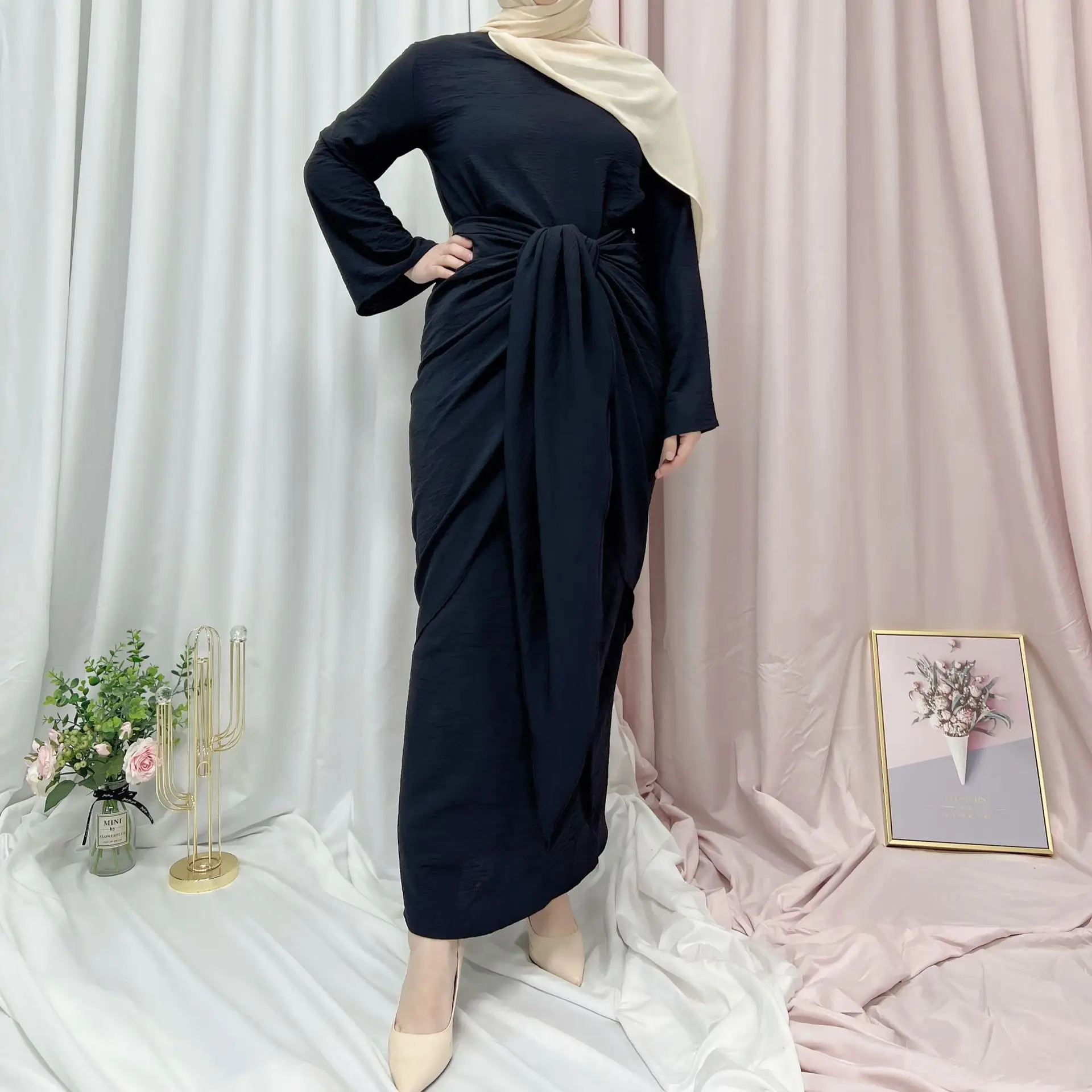 Ramadan Under Abaya Inner Dress with Wrap Skirt Muslim Fashion Hijab Slip Dresses for Women Dubai Islam Clothing Turkey Modest