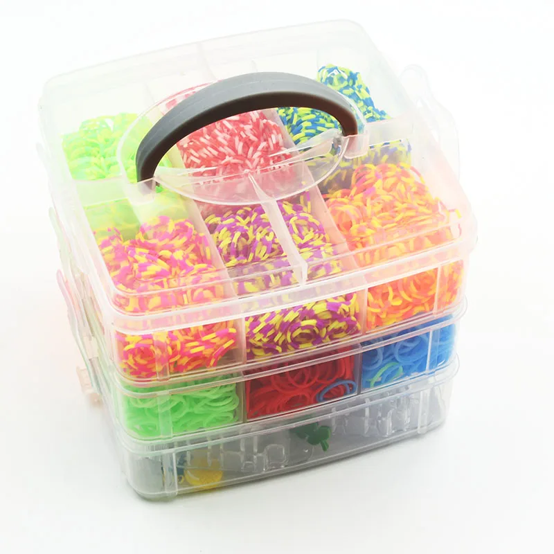 DIY Rubber Band Loom Bracelet Gift Box Loom Band Weaver Kit Loom Band Kit Loom Band Weaver Rubber Band Bracelet Kit Jewellery Making Kit Friendship Bracelet Making Kit Three-layer Weaving Machines Knitting Toys Crafts for Kids 4500pcs 15 Colors