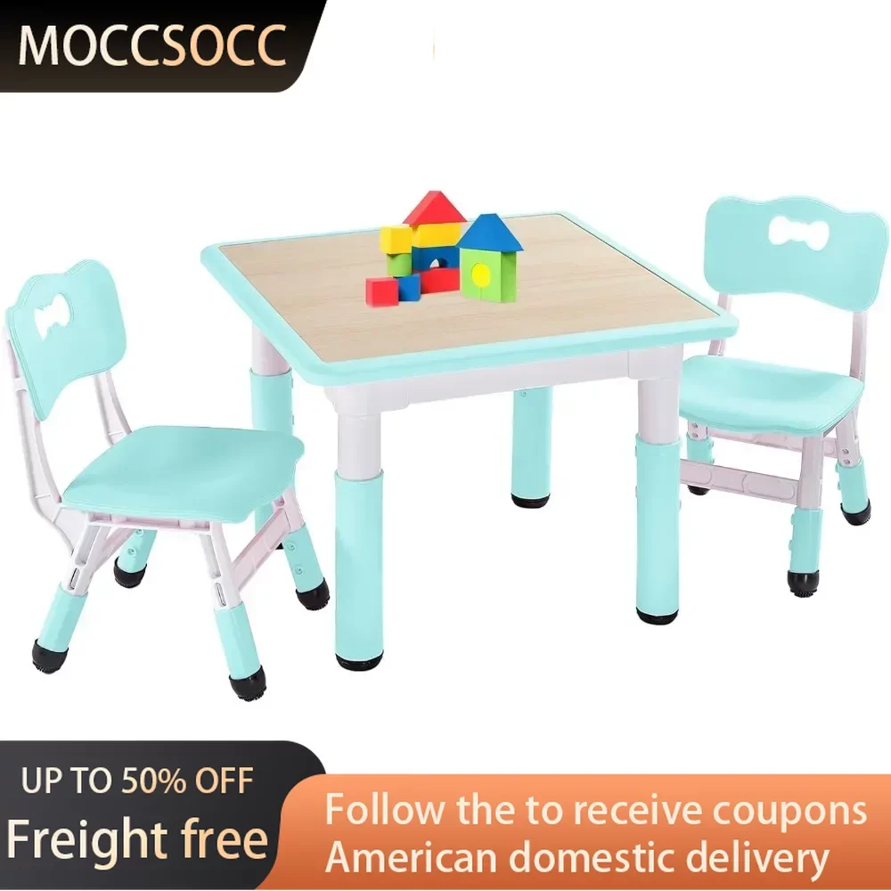 

Kids Table and 2 Chairs Set Bin for Classrooms Height Adjustable Toddler Table and Chair Set for Ages 3-8 Children's Furniture