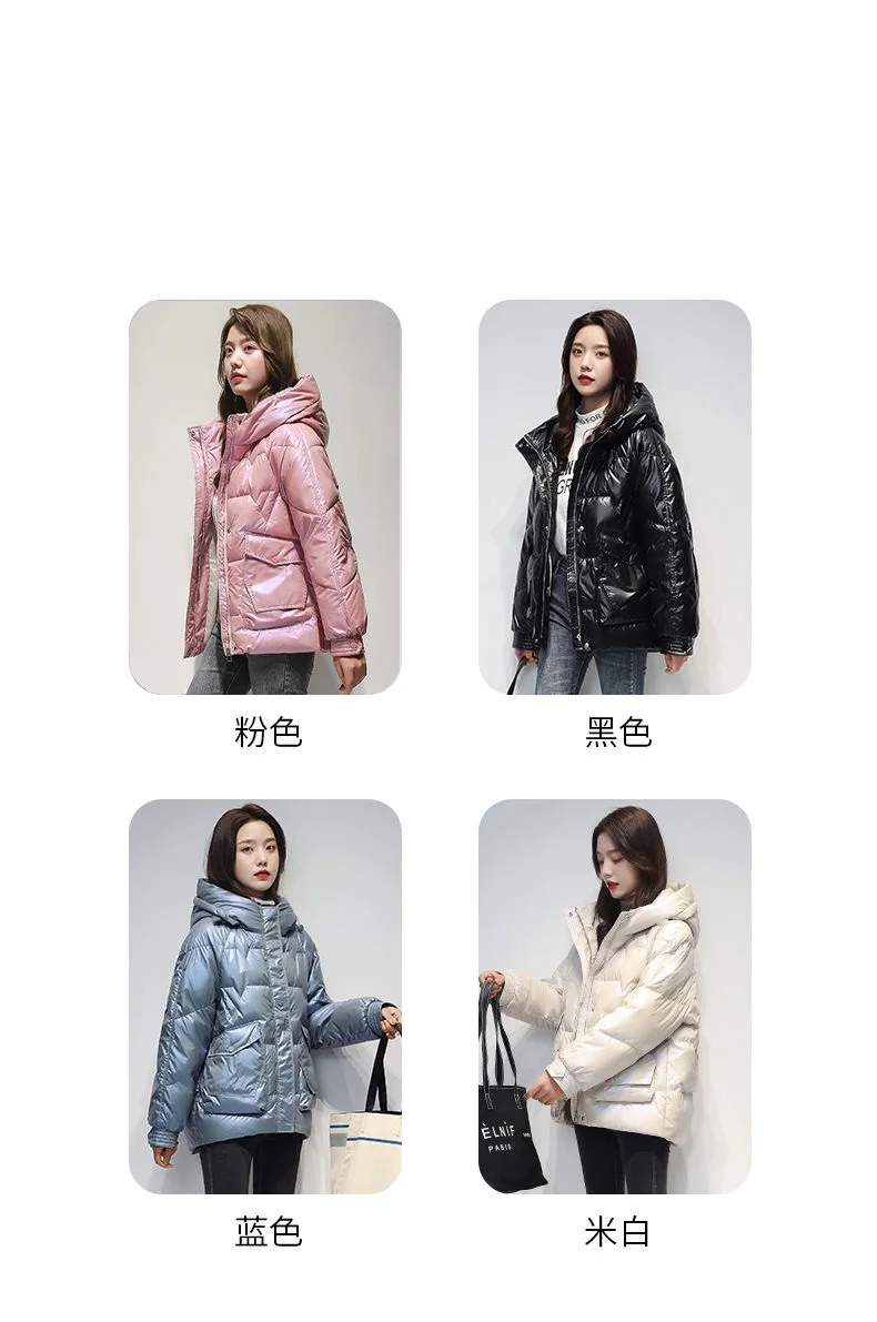 Short Down cotton Jacket For women's Winter 2026 New Glossy Fashion Loose Thick Coat Female Casual Cotton Hooded Parka Jackets