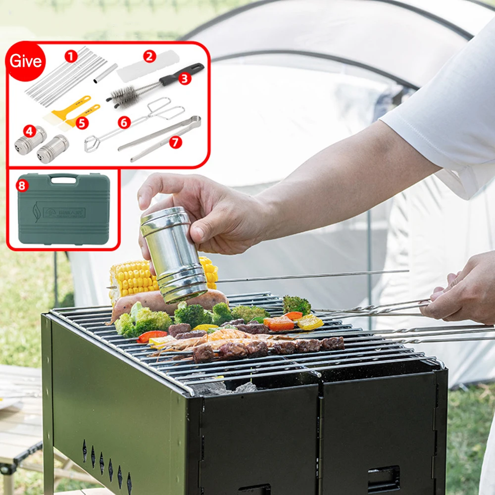 

Portable Stainless Steel BBQ Grill Folding Barbecue Grill Mini Suitcase BBQ Grill Accessories Set For Home Park Use Cooking Tool