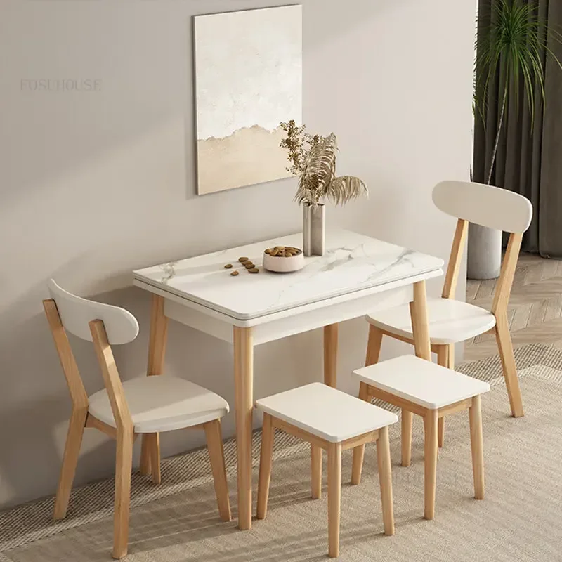 

Обеденные столы из массива дерева для маленькой квартиры, выдвижные многофункциональные складные столы в скандинавском стиле, простой домашний журнальный столик и Набор стульев