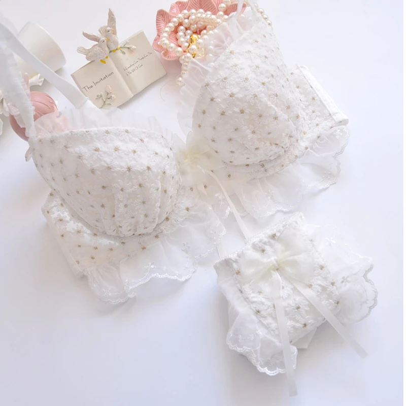 

Japanese Cute Underwear Women Young Girl Lace Lingerie Japanese Sweet Lolita Students Bra & Panties Set 32 34 36 38 40 A B C D E