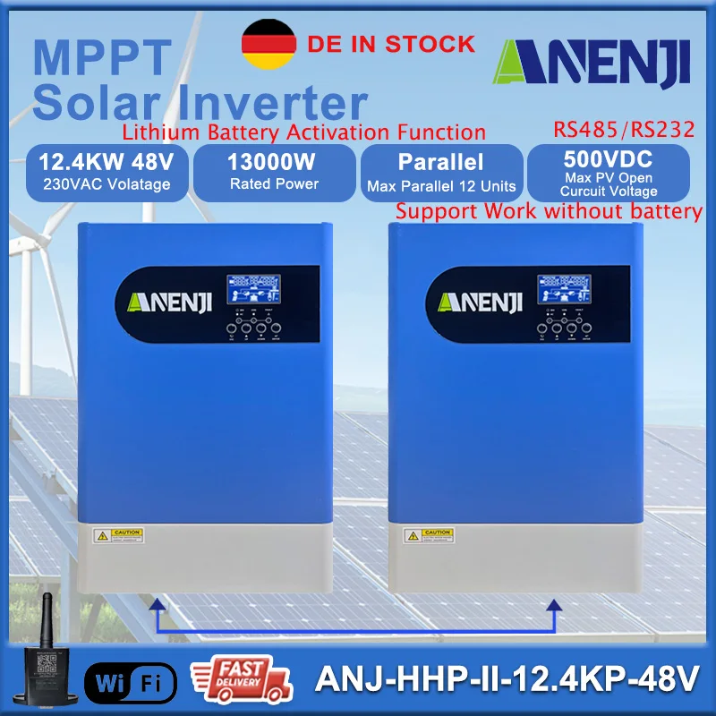 

12.4KW 48V Hybrid Solar Inverter 220VDC MPPT 120A Charge Controller 2 Phase Pure Sine Wave Parallel Inverter PV 500V With WIFI