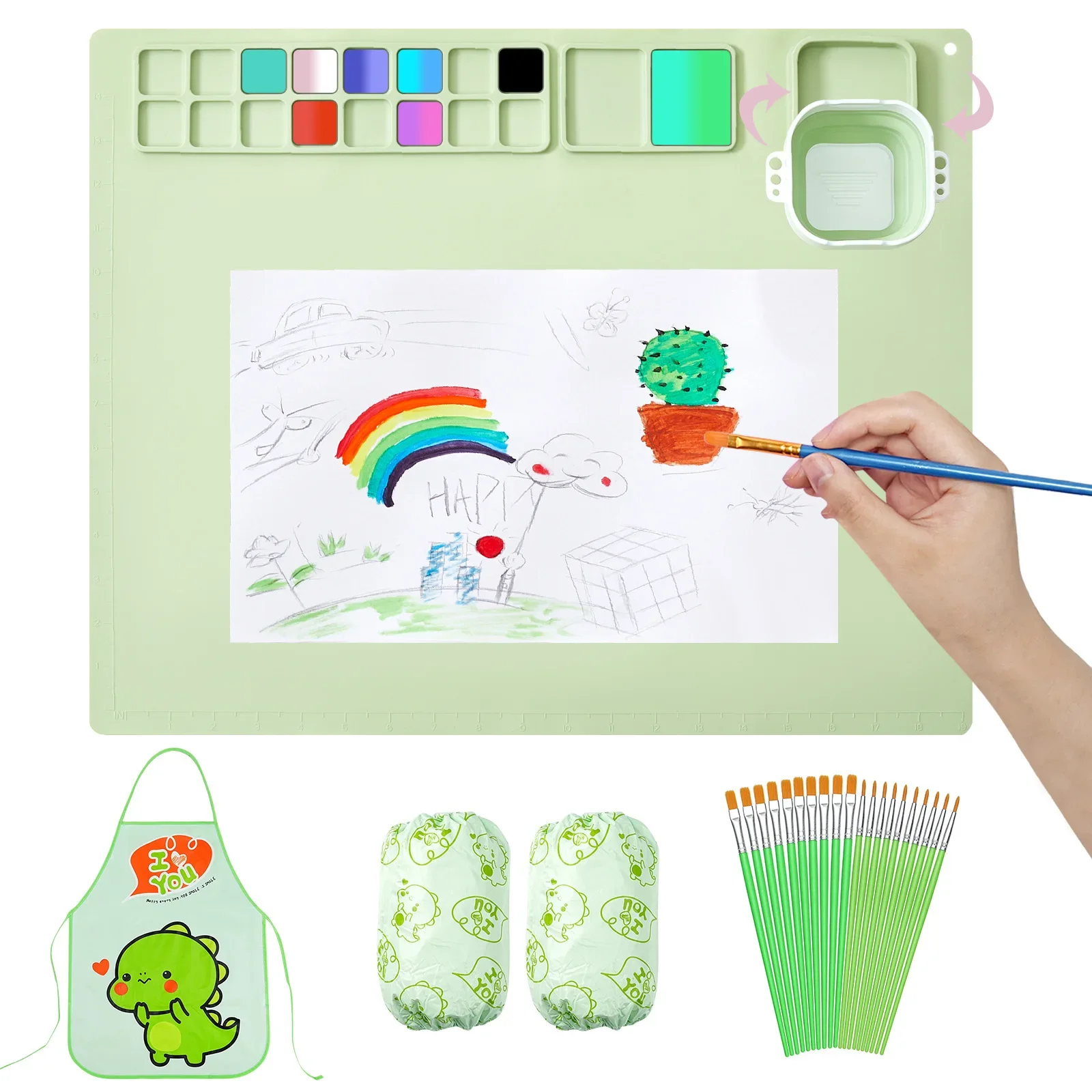 Children Drawing Toys Silicone Painting Mat Set for Children's Day Gift Montessori Graffiti Mat Washable Watercolor Palette Set 1