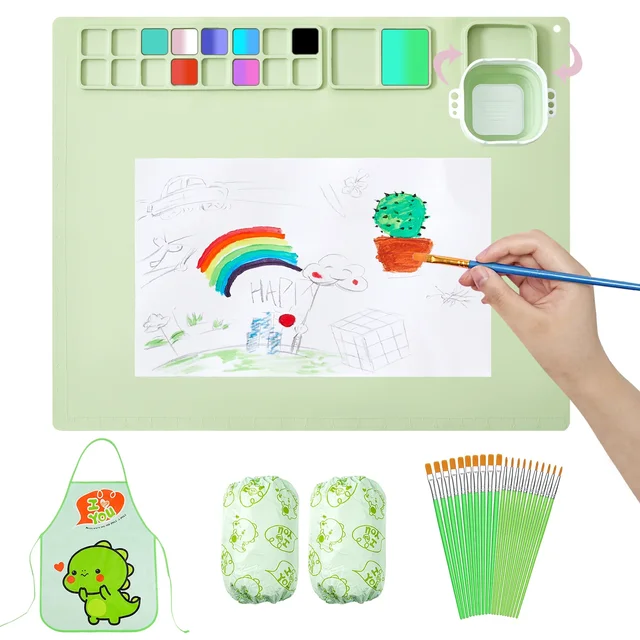 Children Drawing Toys Silicone Painting Mat Set for Children's Day Gift Montessori Graffiti Mat Washable Watercolor Palette Set 1
