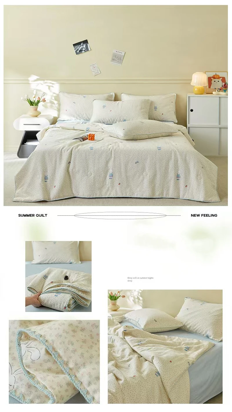 100 % Baumwoll-Gaze-Steppdecke mit Spitze und Blumenmuster, Klasse A, Bettwäsche in Twin- und Queen-Size, Sommerdecke für Kinder, Einzel- und Doppelbettdecke – Detail 22