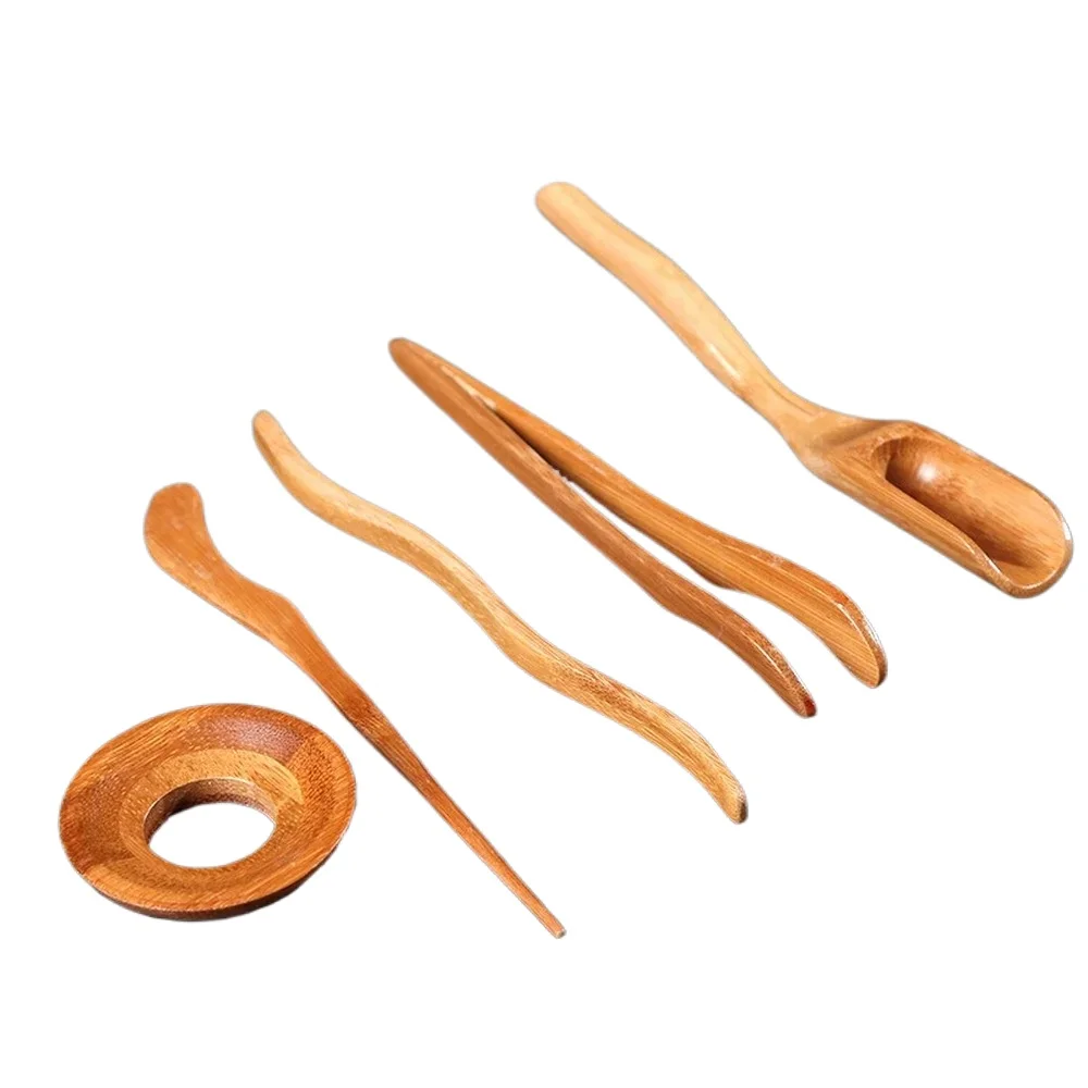 5 Pieces-set Chinese Style Wooden Bamboo Tea Art Tools Set Tea Ceremony Specific Tableware Needle Teaspoon Clips Accessories