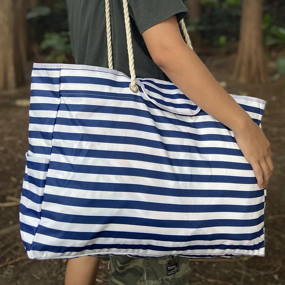 Oxford Beach Bags Summer Vacation Shoulder Bag Fashion Print Large Capacity Hemp Rope Tote Bag Waterproof Striped Travel Bag
