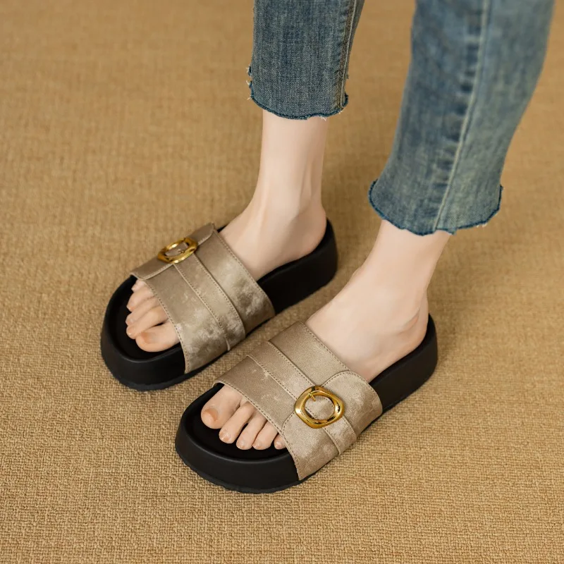 Fashion Slippers Women's Luxury Summer Platform New Retro Elegant Breathable Outdoor Thick Soled Walking Shoes 35-40