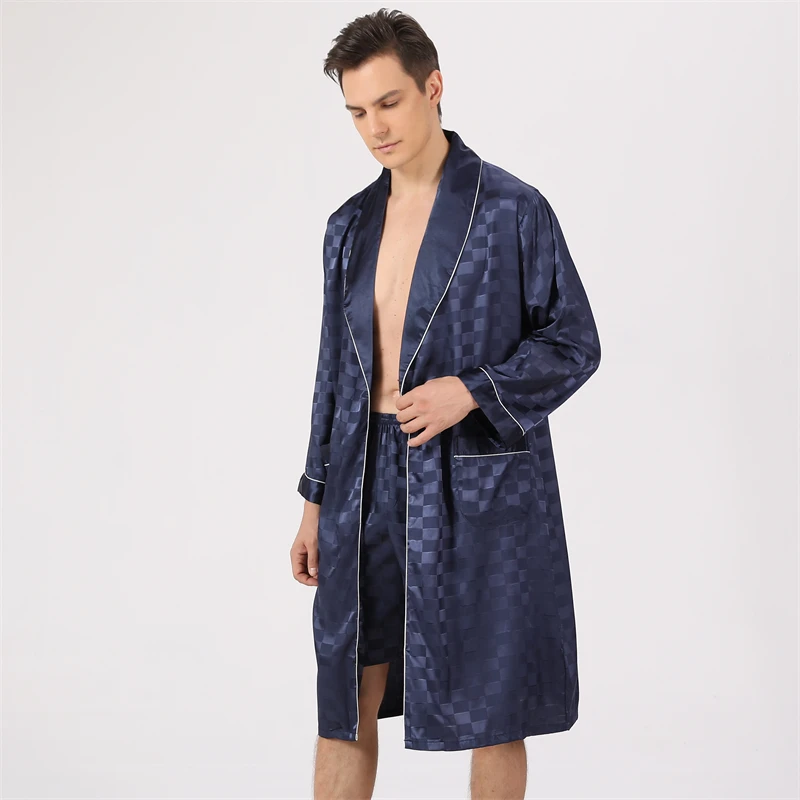 Euro/us Size Bathrobe + Shorts Men Satin Bathrobe Soft Cozy Long