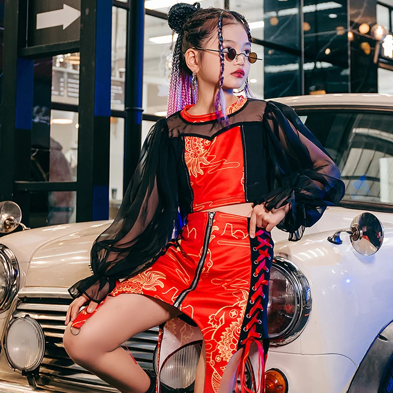 

Chinese Style Dancer Outfit Girls Performance Costume Festival Clothing Jazz Dancewear Hip Hop Clothes Concert Outfits DL9146