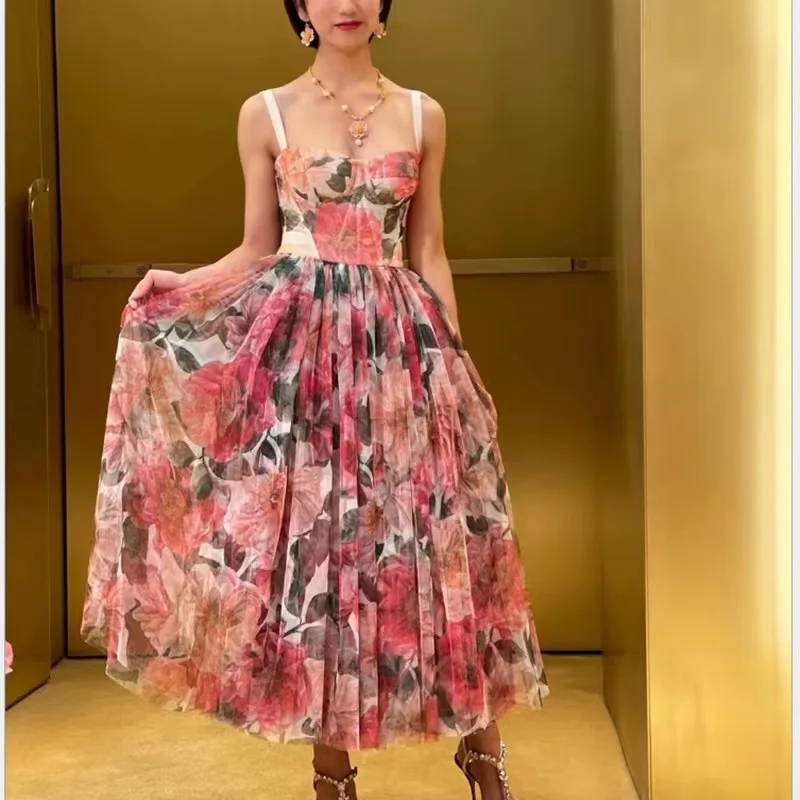 

High Quality Elegant Dresses 2021 For Women Sleeveless Floral Romance Slim Sexy Party Club Summer