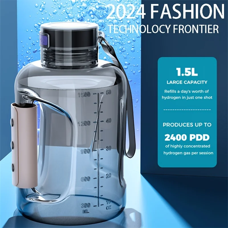 

57oz Large-Capacity Hydrogen Water Bottle - 2500PPD High-Concentration, SPE/PEM Technology, Leakproof with Handle & Shoulder Str