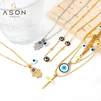 ASONSTEEL 터키 블루 악마 눈 손바닥 액세서리, 매력 펜던트 목걸이 체인, 골드 컬러 스테인레스 스틸, 여성 주얼리