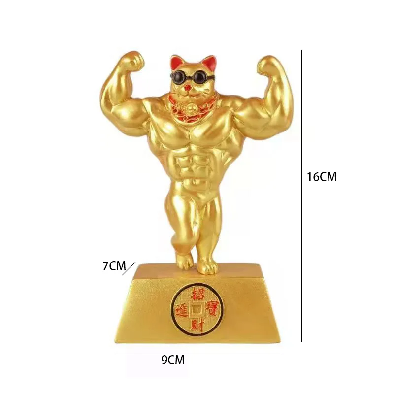 

Strong Big Arm Lucky Cat Figurine Golden Resin Crafts Muscle Animal Statue For Maneki Neko Decoration Home Office Decor Gift C7