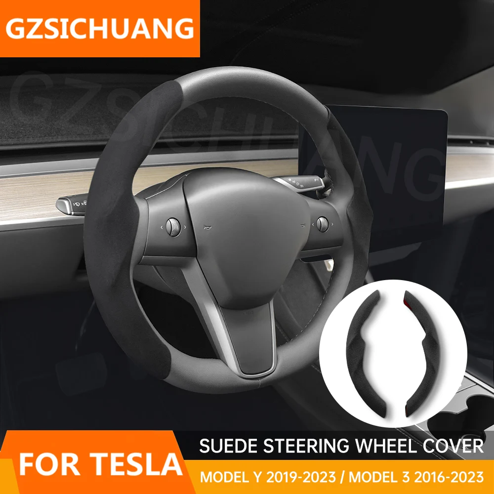 

2PCS Suede Steering Wheel Cover For Tesla Model Y Model 3 2023 2022 2021 2020 Car Wheel Protector For Tesla Accessories