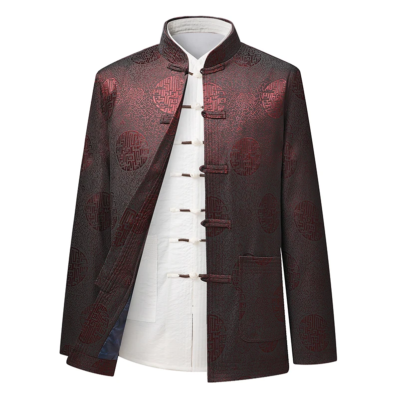 Tang Jacket for Elderly Men Father Long Sleeve Jacket Millennium Tang Suit Grandpa Birthday Country Birthday Coat 2