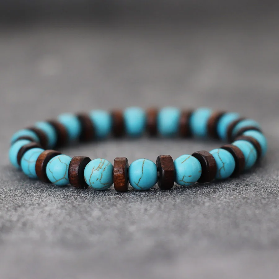 Einzigartiges natürliches Holzarmband für Männer, Tigeraugen, Lava, Howlith, Edelstein, Stretch-Perlenarmband, Fahrradzubehör, Wickelarmband – Detail 12