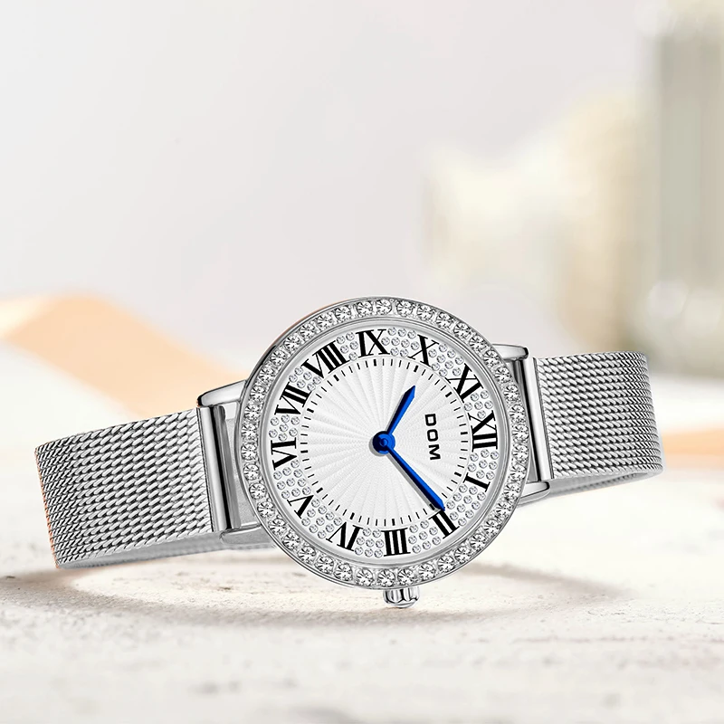 DOM Ladies Watch Full Diamond Dial Watch Ladies Bracelet Mesh Strap Quartz Watch Ladies Ladies Clock Relogio Mujer Hot G-1518