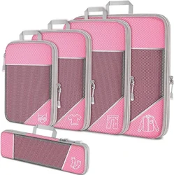5 - Piece Travel Compression Packing Cube Set with Shoe Bag - Lightweight and Portable Luggage Organizer (Pink)