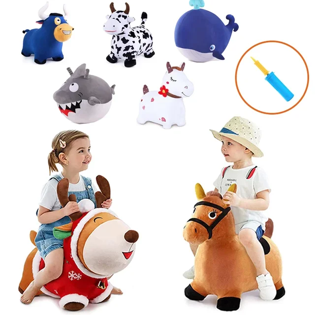 iPlay iLearn Ride on Horse Inflatable for Kids Bouncy Pals Plush Riding Toy Animal Hopper Birthday Gift for Toddler 25-36m 1