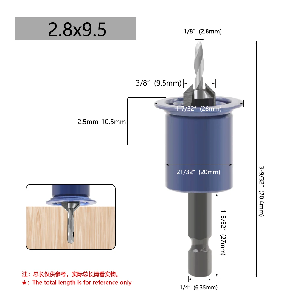 LAVIE 1pc Hex Schaft Einstellbare Begrenzung Senker Bit Router Bits Holzbearbeitung CH339H8028BL – Detail 8