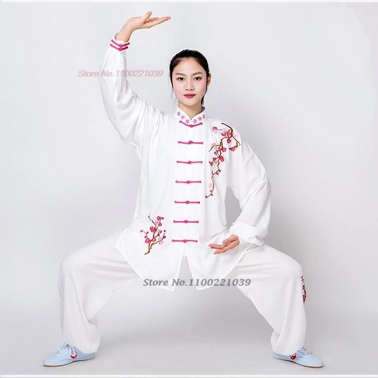 2024 chinese kung fu tai chi clothing martial arts traditional taijiquan practice wushu suit flower embroidery tops+pants set
