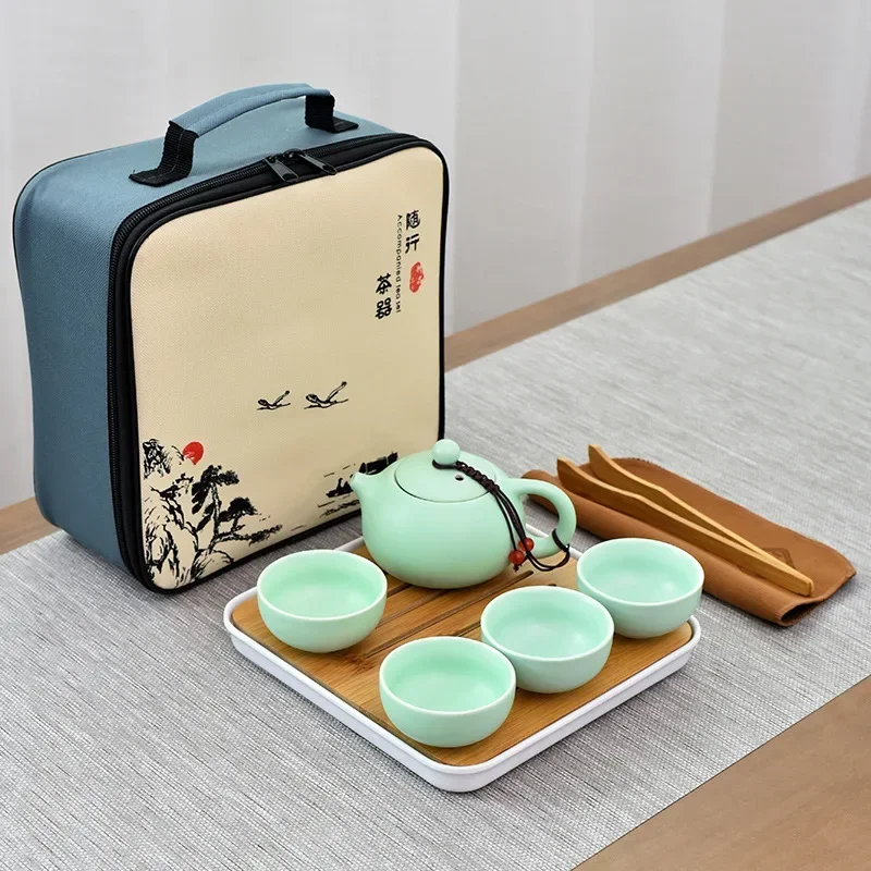 طقم شاي سيراميك محمول للسفر