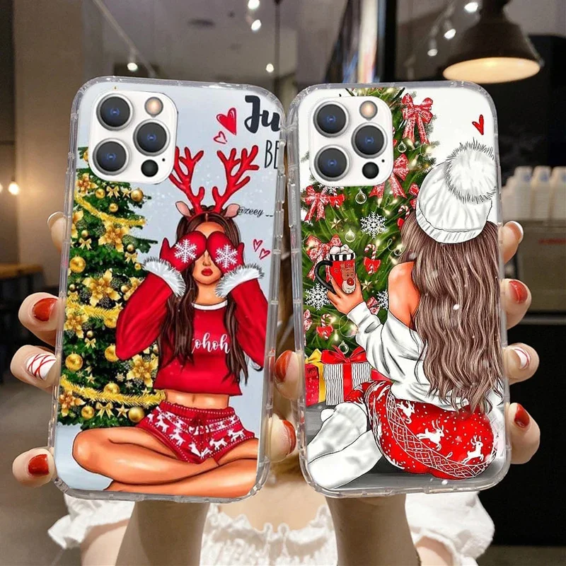Holiday Edition Transparent Soft Phone Case with Festive Cute Girl Design