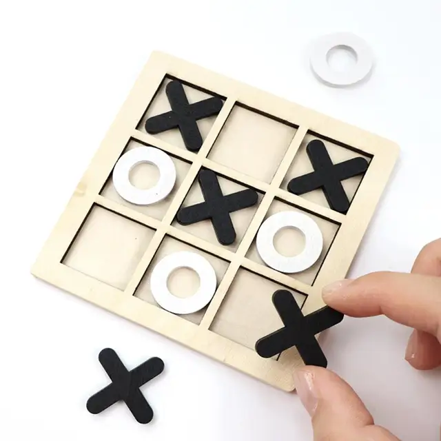 Wooden XO Tic Tac Toe Game Mini Chess Board Interaction Puzzle Montessori Play Game Training Brain Learing Early Educational Toy 3