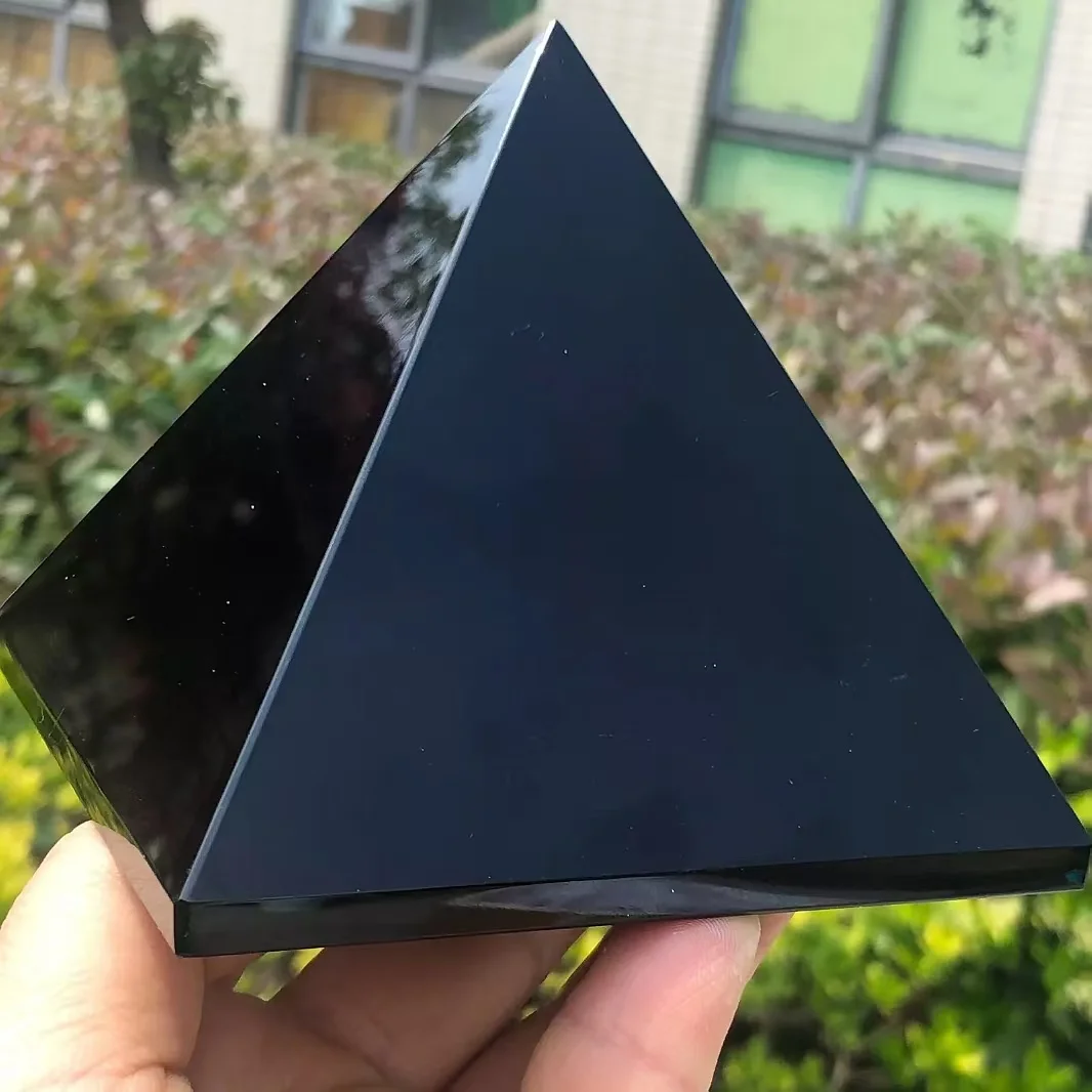 Natural Obsidian Pyramid Reiki Energy Stone Decorative Tabletop Decoration Living Room Mineral Triangle Black Crystal Dots 3