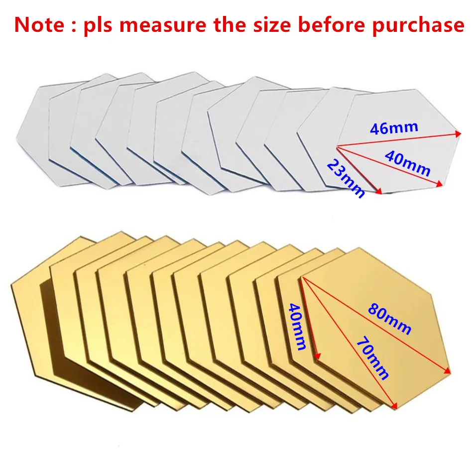 Self Adhesive Wall Stickers Wall Stickers 24pcs Hexagon Mirror Wall Stickers Acrylic Self Adhesive Mosaic Tiles Sticker Decals Gold for DIY Bedroom Bathroom Home Decor