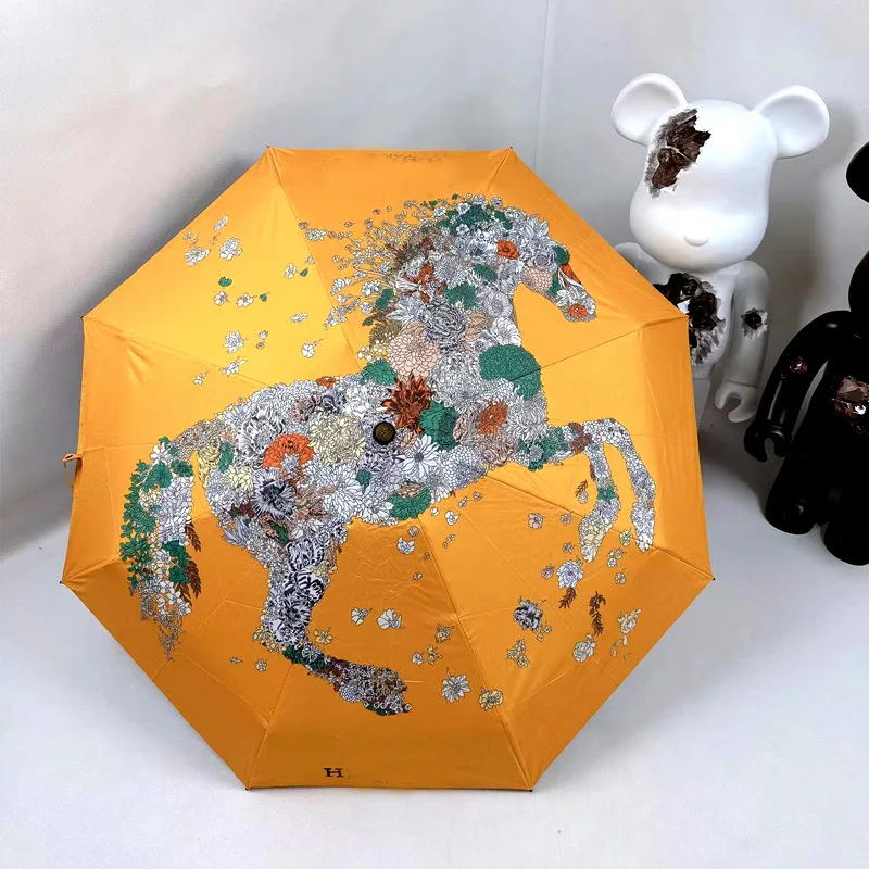 Luxury Umbrella Automatic Sunny Umbrella Sunscreen UV Folding Mini Vinyl Sunshade Gift