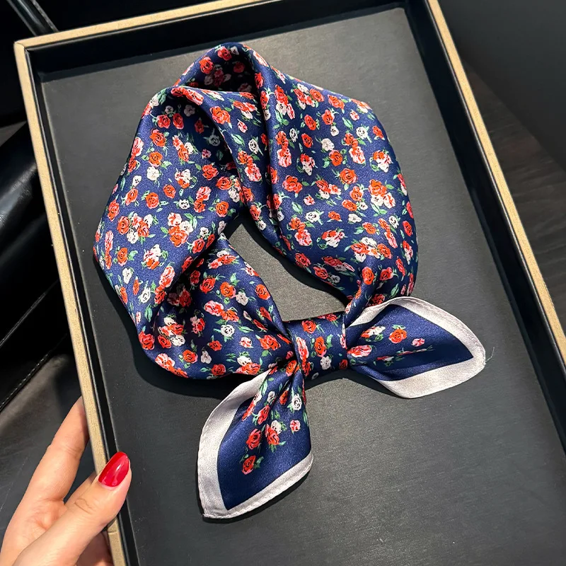 100% Pure Silk Square Scarf Women Dot Print Neckerchief Bandana