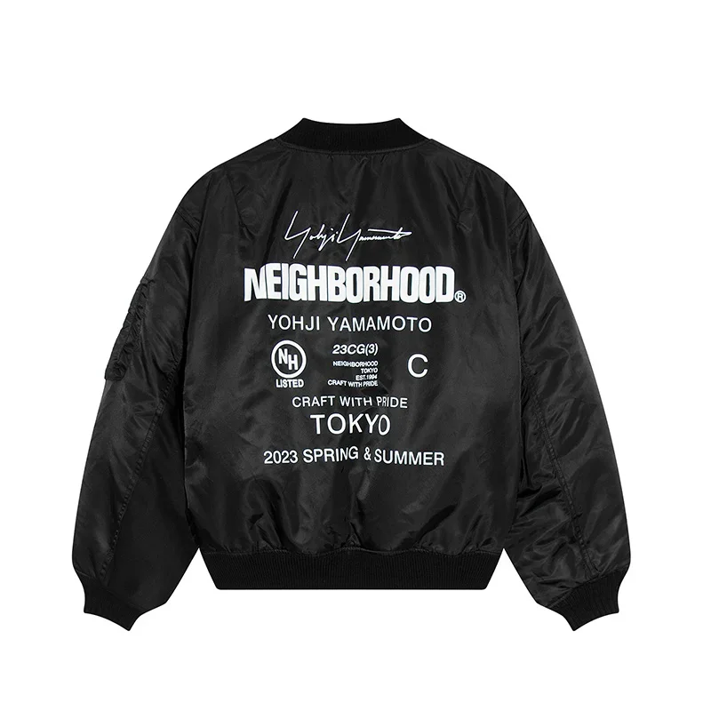 

Neighborhood X Yohji Yamamoto Co-branded Men's Cotton Jackets Winter Japanese Letter print Keep Warm Women's Short Baseball Coat