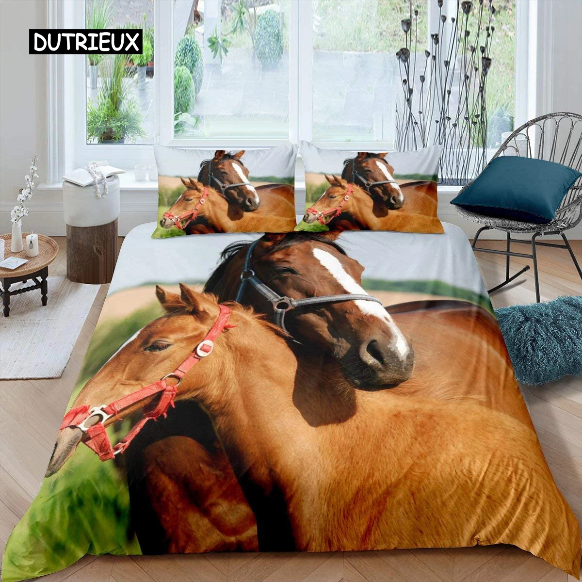 

Horse Duvet Cover Farm Animal Pattern Brown Horse Lover Bedding Set Microfiber Bedspread Cover for Teens Adult Queen Quilt Cover