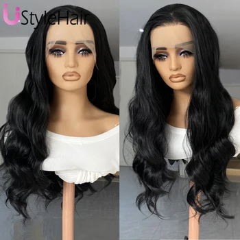 Black Long Body Wave Wig 13x4 Lace Front Synthetic Wigs Natural Hairline Daily Cosplay Wigs Heat Resistant Women's Wig Frontal