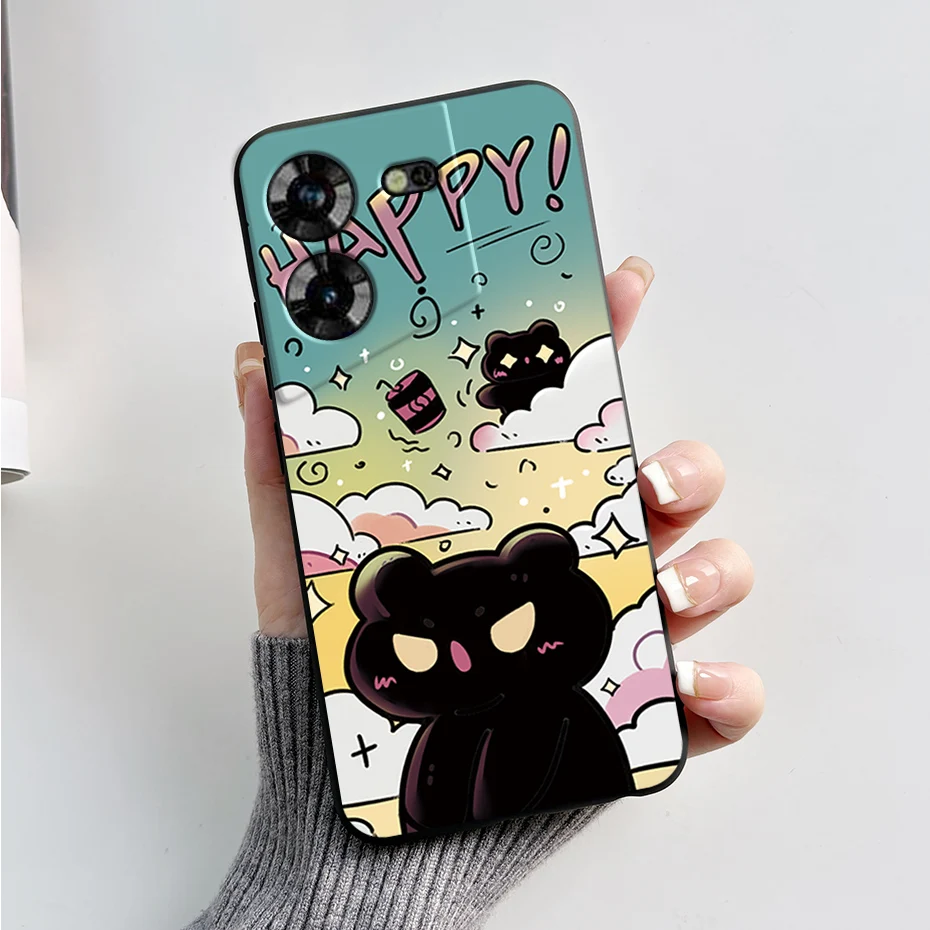 Stylish Black Silicone Phone Case with Pattern - Slim and Soft  Cover
