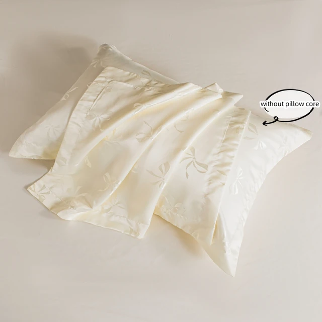 Ensemble de housse de couette couleur crème 3 pièces (1 * housse de couette + 2 * taie d'oreiller, sans noyau), parure de lit jacquard à nœud 6