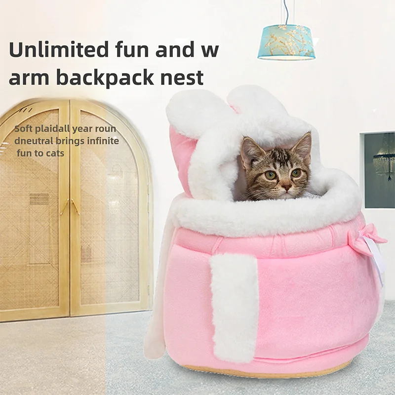Pet Backpack Carrier with Pocket Plush Dog Front Backpack Warm Cat Front Carrier with Hooded for Outdoor